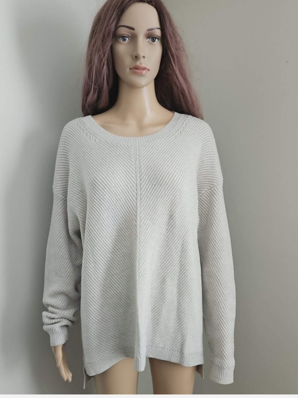 Aritzia Wilfred Merino Wool Cream Ribbed Crewneck Sweater Top